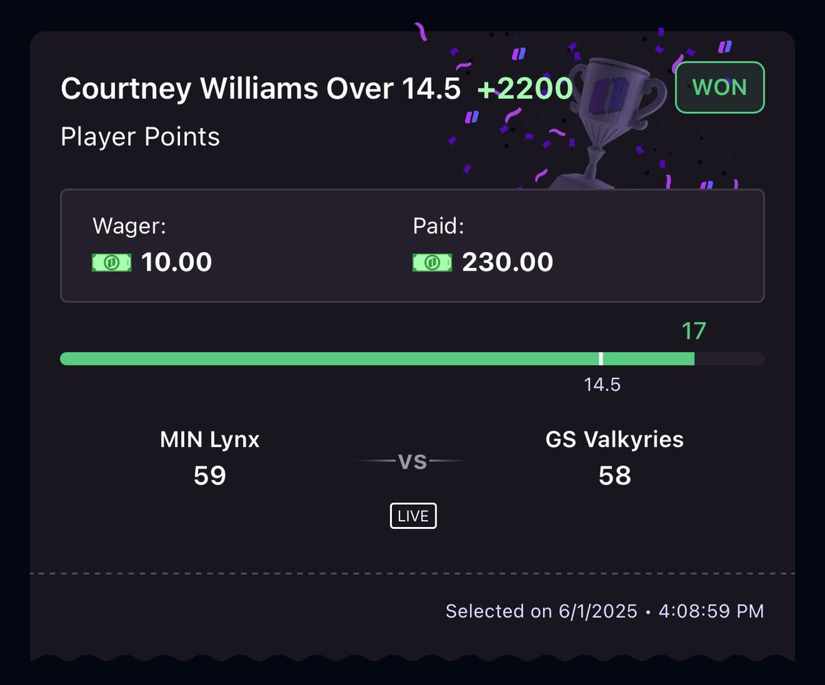 KingRookDFS's tweet image. This is why it’s important to have @OddsJam notifications on 🚨 when you’re EV and arbitrage betting ‼️
Caught this crazy mispriced line on Onyx Odds for the WNBA game tonight and it’s already hit in the 3rd Quarter! 😳🤯
$220 ✅✅✅
Let me know if you’re interested in getting…