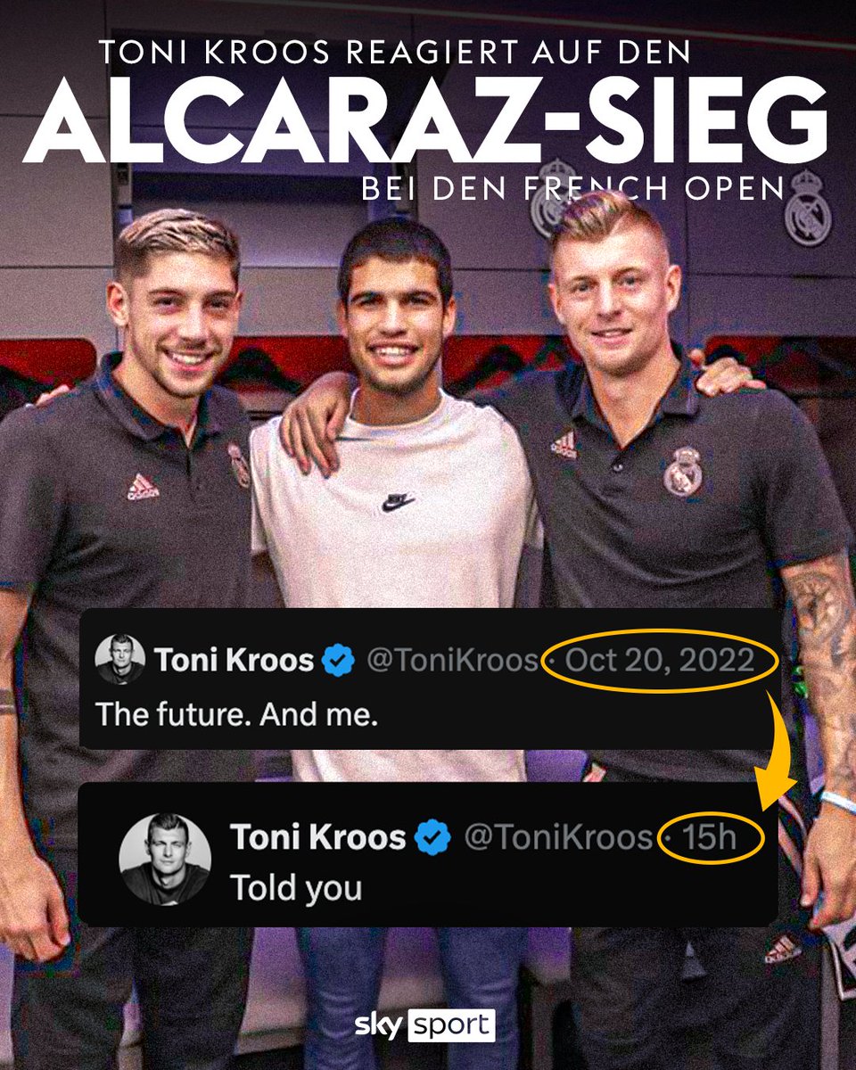 Champions unter sich! ⚽ 🎾

#SkyTennis #FrenchOpen #Kroos #Alcaraz