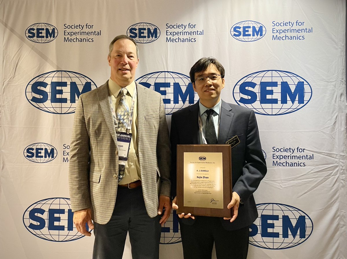 Purdue Mechanical Engineering (@purdueme) on Twitter photo Congratulations to <a href="/KejieZhao/">Kejie Zhao</a>, recipient of the 2025 A.J. Durelli Award from the Society for Experimental Mechanics (<a href="/SocietyExpMech/">Society for Experimental Mechanics</a>): sem.org/awardsdurelli Congratulations to <a href="/KejieZhao/">Kejie Zhao</a>, recipient of the 2025 A.J. Durelli Award from the Society for Experimental Mechanics (<a href="/SocietyExpMech/">Society for Experimental Mechanics</a>): sem.org/awardsdurelli