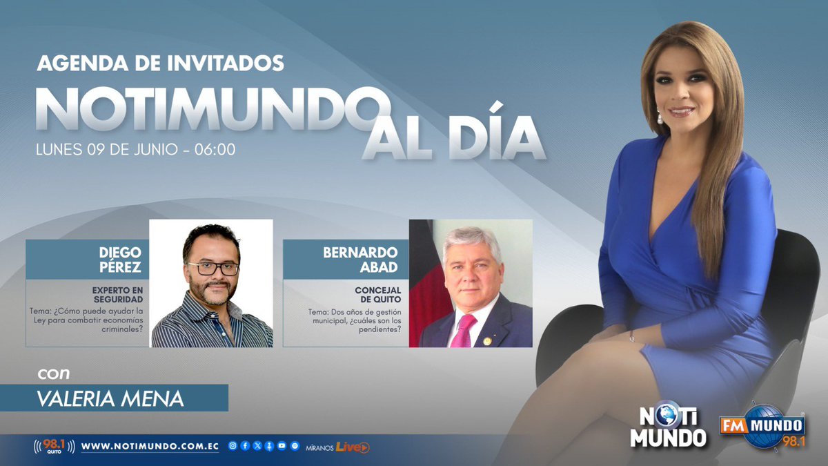 🔊 #AlAire | Iniciamos una nueva emisión de #NotimundoAlDía, con <a href="/ValeMenaS/">Valeria Mena</a>.

Hoy conversamos con <a href="/babadmerchan/">Bernardo Abad 🇪🇨</a> y <a href="/dfpe_ideas/">Diego Pérez Enríquez</a>. Comunícate con nosotros. ⤵️

📲 098 999 9819

📻 98.1 FM #Quito 

🎥 youtube.com/live/WXita9YVF…

🌐 fmmundo.com