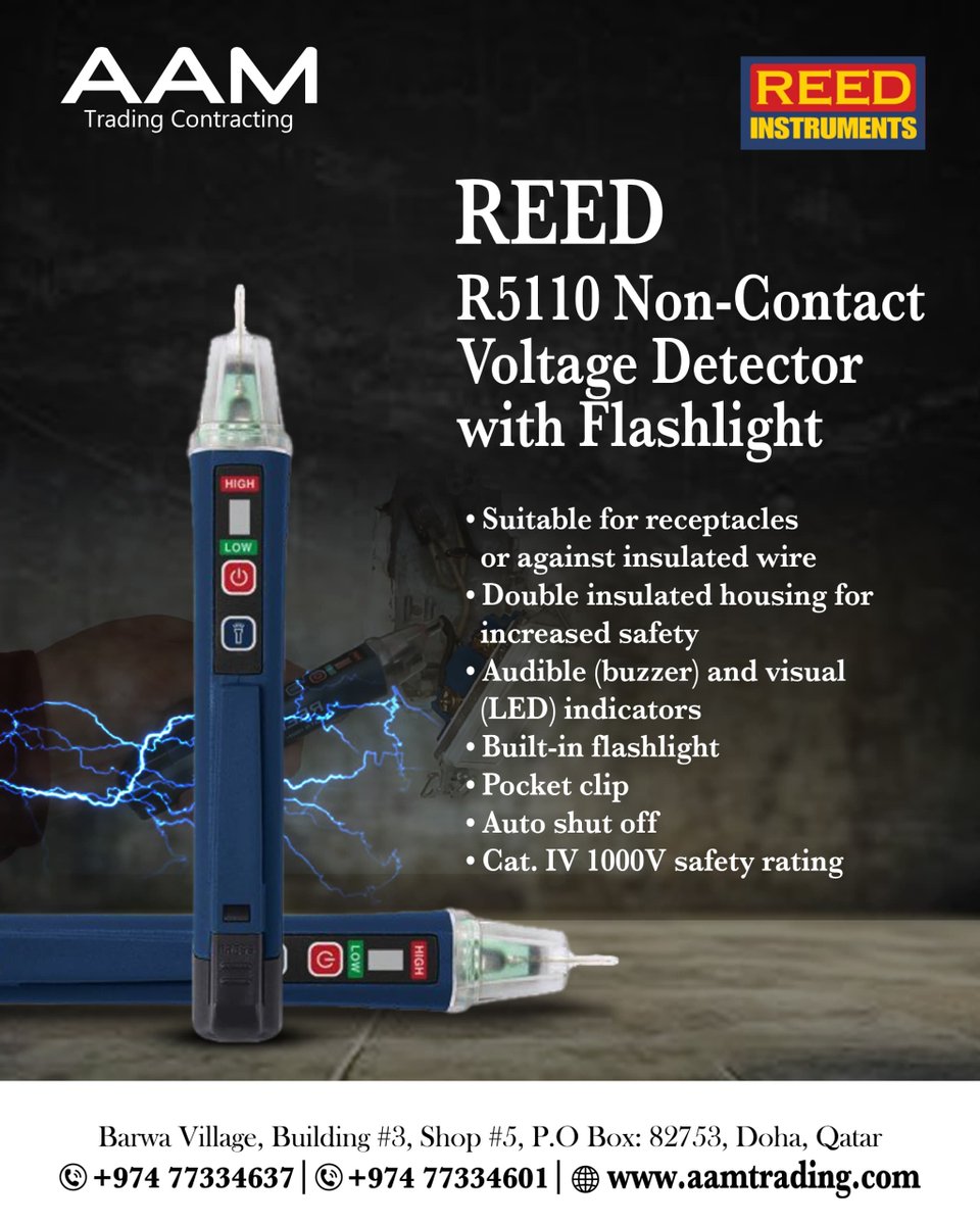 aam__trading's tweet image. Detect AC voltage safely from a distance with dual voltage ranges — perfect for both low (24-1000V) and high (90-1000V) voltage wiring. Whether you&apos;re testing receptacles or insulated wires, this handy tool has got you covered.

#aamtrading #reedinstruments