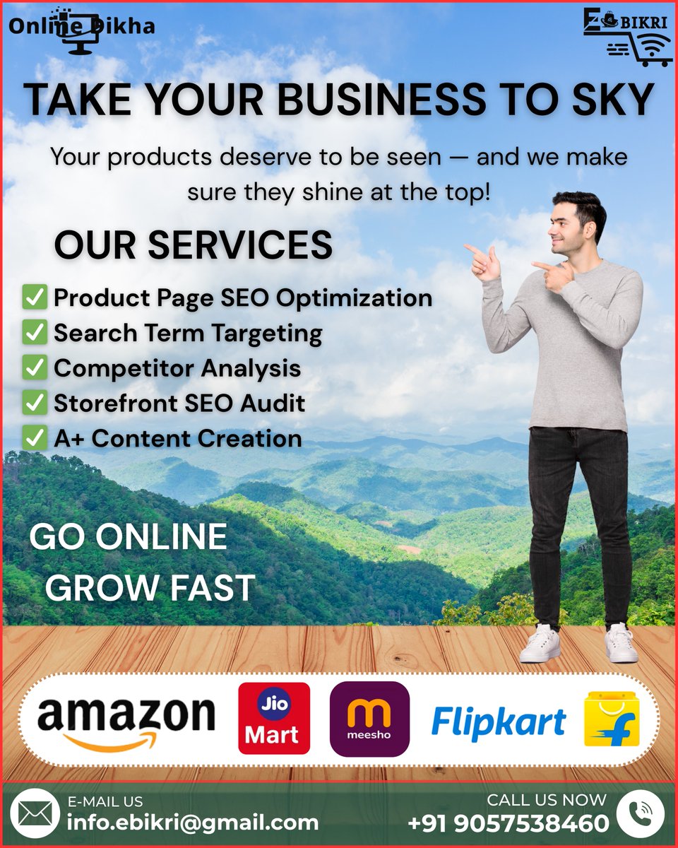 OnlineDikha's tweet image. 🚀✨ Take Your Business to Sky with Online Dikha!
Your products deserve to be seen — and we make sure they shine at the top! 🌟
Let’s grow your brand together. 📞 +91 9057538460 | 📧 info.ebikri@gmail.com

#SEOforEcommerce #TakeYourBusinessToSky #OnlineDikha #ProductRanking