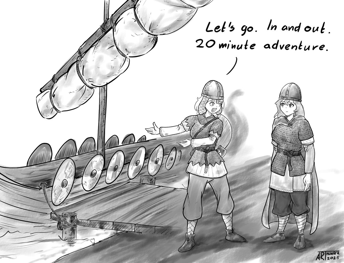 ARThunter_art's tweet image. In the Viking Age, going on a Viking (raid) was pretty popular hobby acros Scandinavia.
Usually that raids took at least couple days or even several weeks. Even a few months wasn't a big deal, especially if You had to take a detour or wanted to see friends in other villages