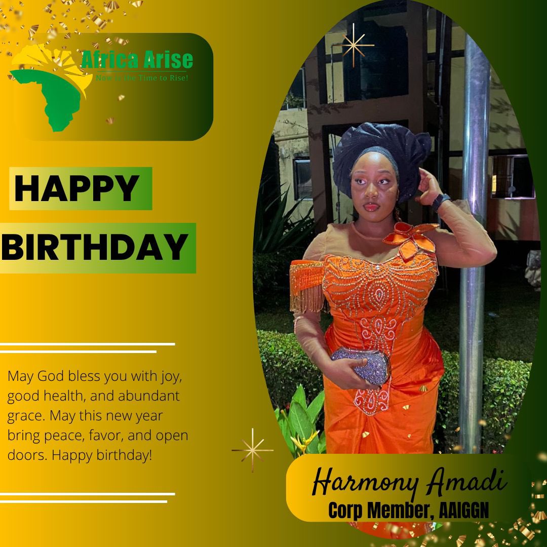 Africa Arise (@africaarise) on Twitter photo Cheers to more life, love, and laughter. Happy Birthday! 🎉🎂 Harmony Amadi <a href="/AfricaArise/">Africa Arise</a> corp member. Cheers to more life, love, and laughter. Happy Birthday! 🎉🎂 Harmony Amadi <a href="/AfricaArise/">Africa Arise</a> corp member.