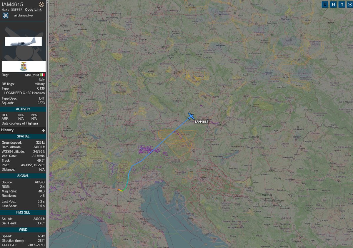 PolishMilRadar's tweet photo. 📅09.06⌚️13:22LT
Do Lublina #EPLB 🇵🇱 zmierza obecnie ✈️ #IAM4615 Lockheed Martin C-130J #Hercules "MM62181" Sił Powietrznych Włoch 🇮🇹, który wystartował z Werony #LIPX 🇮🇹. Maszyna obecnie znajduje się nad Austrią.
🔗https://t.co/AawABLsAyO
#POLMILRADAR https://t.co/scZu7JOVrQ