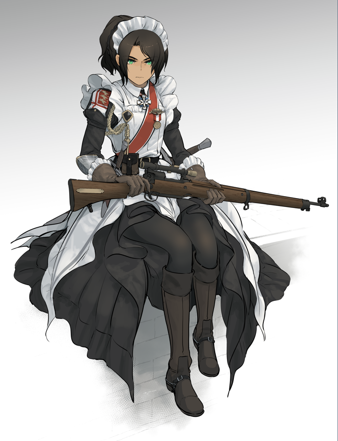 「狙撃手メイドのイザベラ・メンデスと、彼女のバッジやメダルについて」|※Kome@「夜光雲のサリッサ」連載中のイラスト