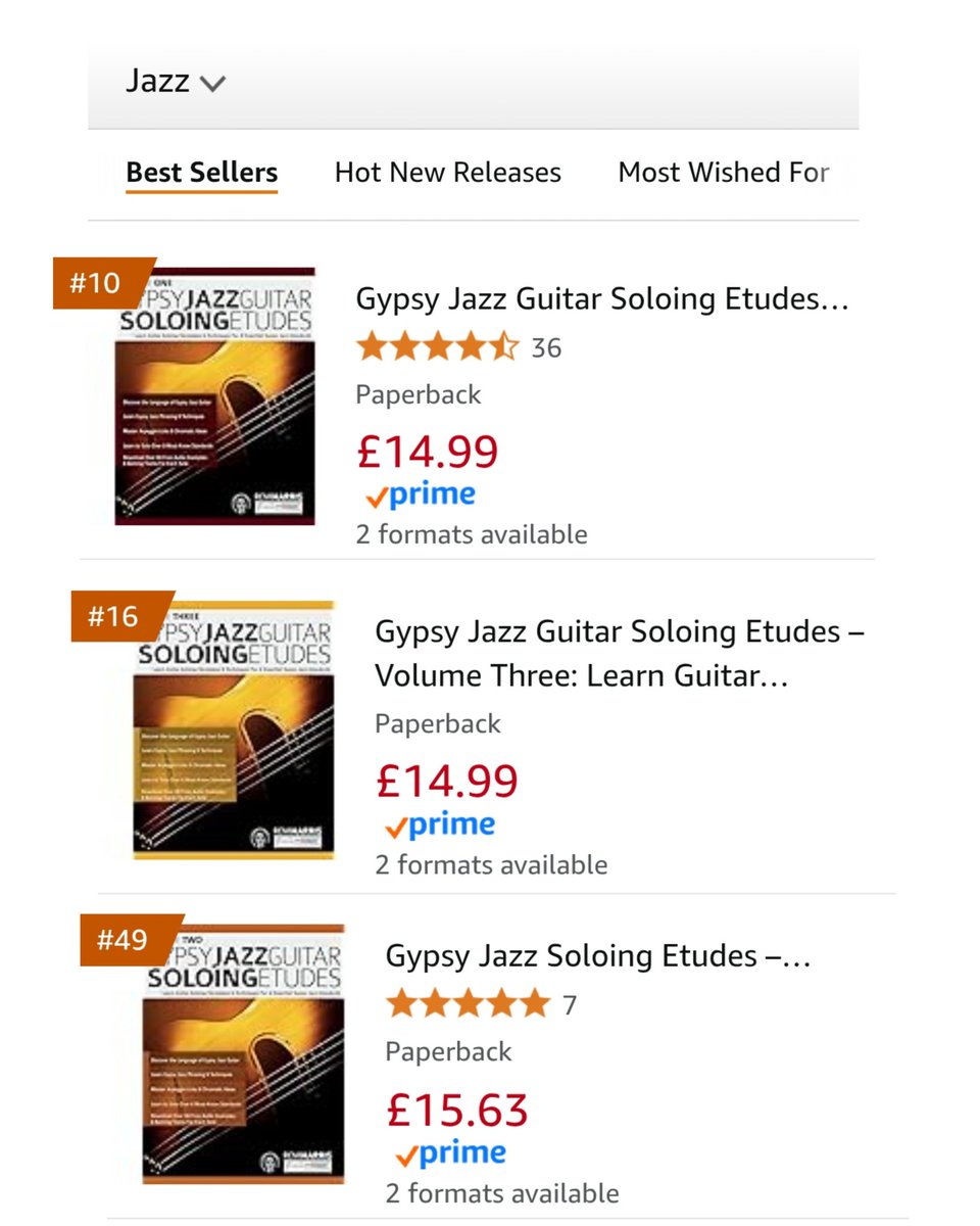 Very happy to have all 3 volumes of our Gypsy Jazz Guitar Soloing Etudes currently in the top 50 Jazz books on Amazon! 🙏

#jazz #gypsyjazz #jazzmanouche #guitar #jazzguitar #djangoreinhardt