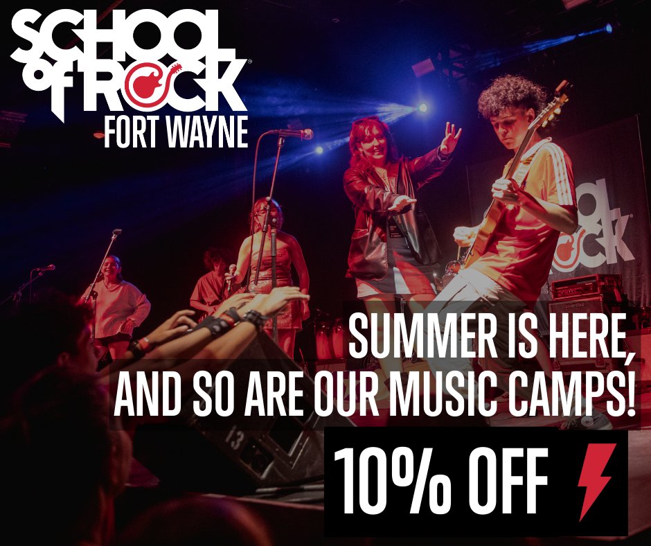 Last chance to save 10% on School of Rock camps! 🎶
Don’t wait—these spots won’t last long! 👉 Enroll now at rocki.ng/3R5r6pD and let’s rock the summer! 🌞
#SoRFortWayne #sale #kidscamps