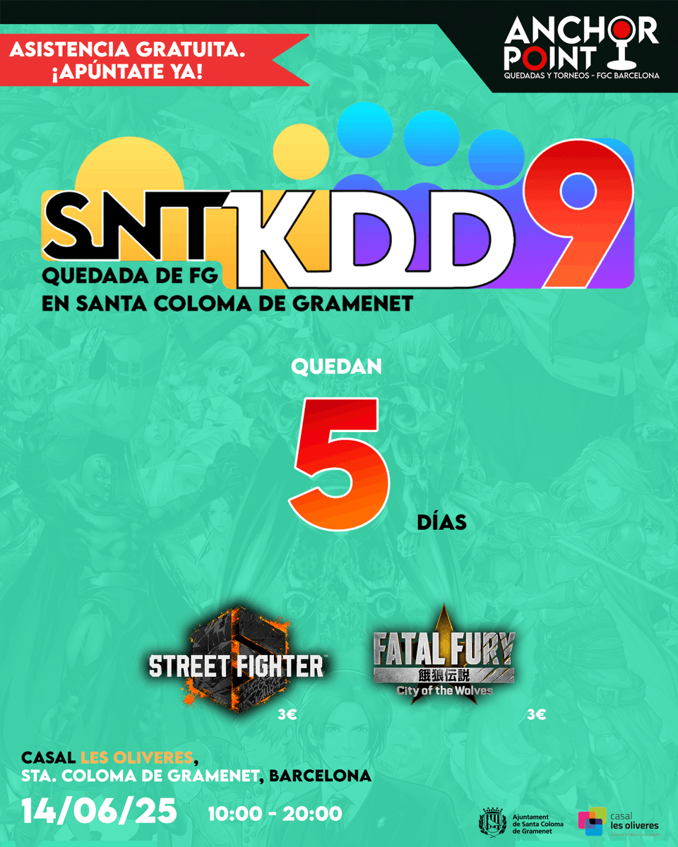 Menos de una semana para la #SNTKDD9 !

No te quedes fuera y apúntate ya en el link de abajo para venir a jugar todo el día con la comunidad de BCN🔥🔥🔥

Inscripciones abiertas hasta el viernes por la noche👇👇👇