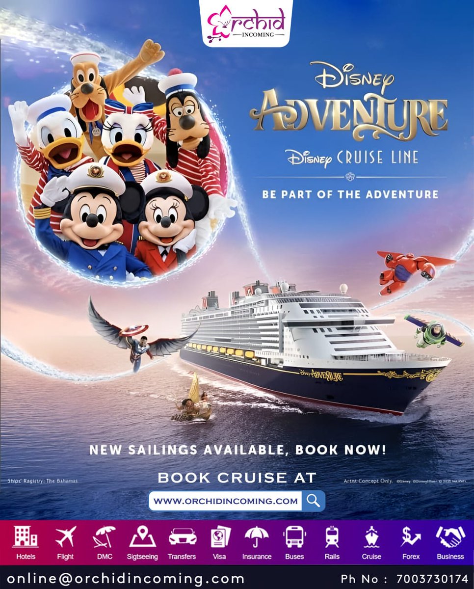 DmcOrchid's tweet photo. Unwrap the Magic of the Seas with Disney Adventure Cruise – Book Today at https://t.co/LfGmjXCF1X

#orchidincoming #orchionline #onlineportal #onlinecruise #disney #Adventure #Explore #exploremoreً #TravelGoals https://t.co/zoBaT1fJVe