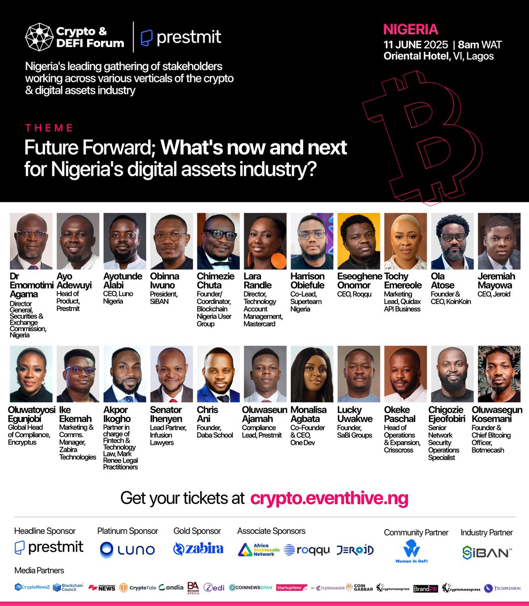 🚀In two days, Crypto &amp; DeFi Forum 2025 will open its doors to innovators, regulators, builders, and thought leaders shaping the future of Nigeria’s digital assets industry. If you’re working in or exploring crypto, be part of this gathering as we dialogue and explore what lies