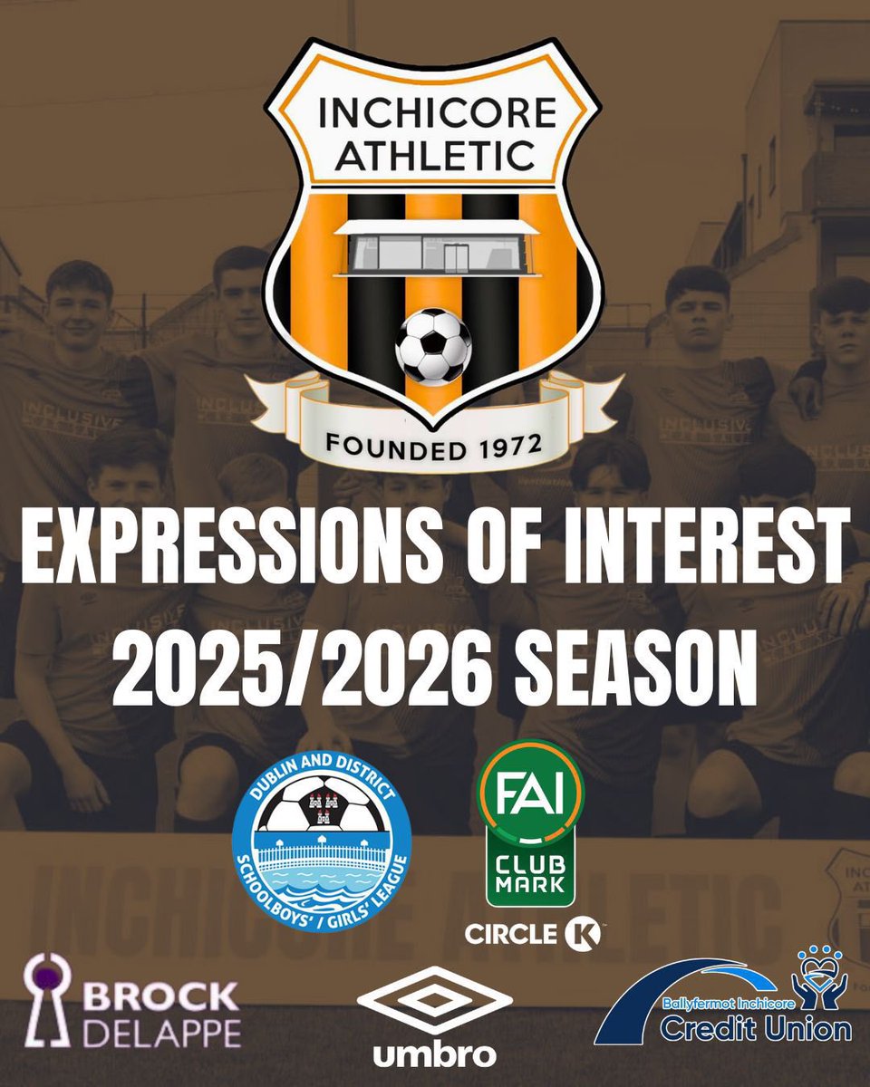 Inchicore Ath FC (@inchicoreathfc) on Twitter photo Our expression of interest is now live. We are now recruiting for the coming <a href="/DDSL_Official/">DDSL Grassroots</a> season. From U8’s - U18’s.
Click the link below to register your interest
docs.google.com/forms/d/e/1FAI… Our expression of interest is now live. We are now recruiting for the coming <a href="/DDSL_Official/">DDSL Grassroots</a> season. From U8’s - U18’s.
Click the link below to register your interest
docs.google.com/forms/d/e/1FAI…