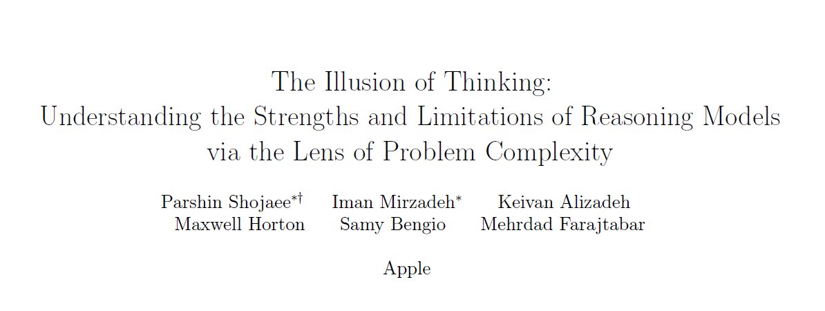 Leído el paper de Apple que tanto ruido está generando y así de primeras me parece que saca conclusiones muy grandes para el análisis tan pobre que hace.

De hecho el fenómeno más interesante que demuestran es el del overthinking de los modelos razonadores, que tampoco es nuevo.