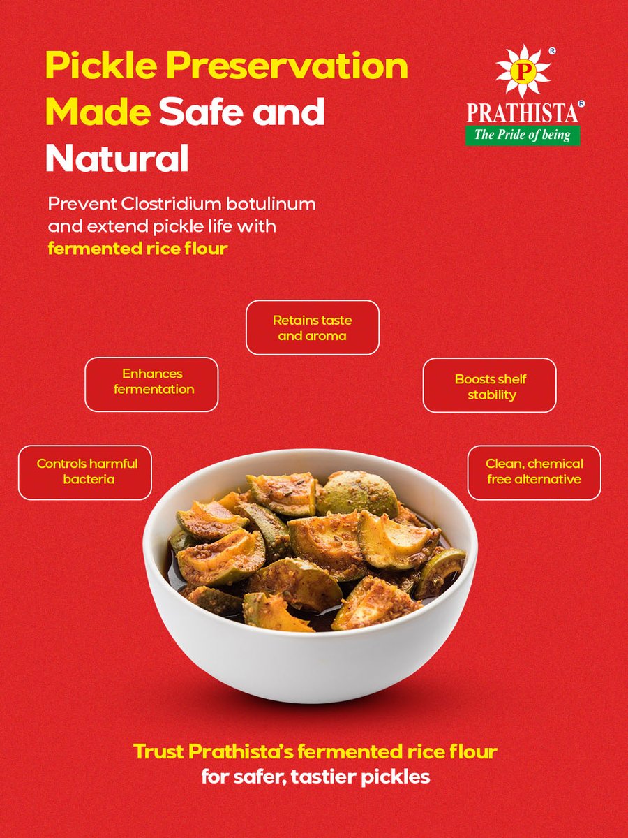 Prathista_PIL's tweet image. Fermented rice flour helps control Clostridium botulinum in pickles while boosting natural preservation and taste. A safe, clean-label solution for consistent quality and extended shelf life.

#fermentedriceflour #cleanlabelingredients #prathistaindustrieslimited