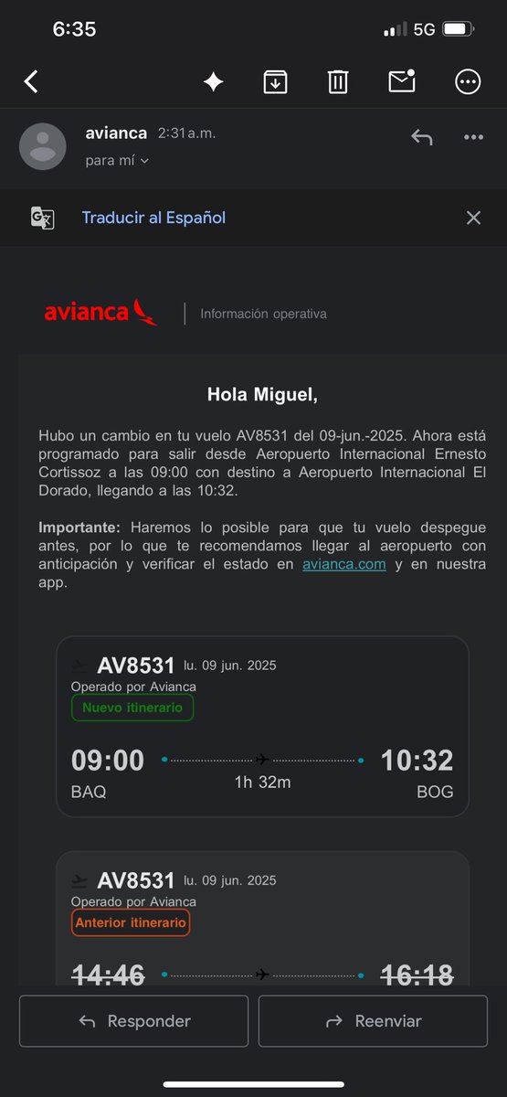 Estimados <a href="/avianca/">avianca</a> , como es posible que me avisen pasadas las 2 am del mismo día, que mi itinerario pasó de las 2 de la tarde a las 9 de la mañana…