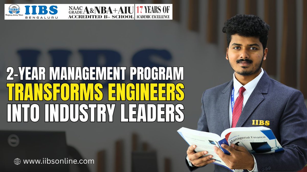 iibsonline's tweet photo. 2-Year Full-Time Management Program Transforms Engineers into Industry Leaders
Read More: https://t.co/CrEwWfx1cA
#EngineeringToLeadership #PGDMForEngineers #MBAForEngineers #IIBSBangalore #FutureIndustryLeaders #TechMeetsManagement #CareerTransformation #AICTEApproved https://t.co/zpggU4xCSi