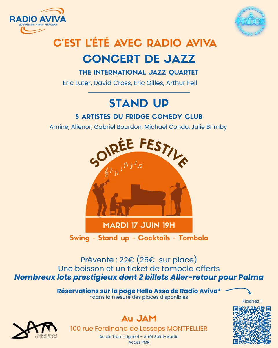 Perla Danan (@perladanan) on Twitter photo Soirée festive avec notre equipe <a href="/RadioAviva34/">RADIO AVIVA MONTPELLIER</a> <a href="/RadioAviva30/">RADIO AVIVA NÎMES</a> :Jazz humour & tombola (lots dont 2 AR pour Palma avec <a href="/MPLaeroport/">Aéroport Montpellier</a>// Prévente : 22 € (25€ sur place) avec un drink et un ticket de tombola. Tombola accessible à tous. helloasso.com/associations/r… Soirée festive avec notre equipe <a href="/RadioAviva34/">RADIO AVIVA MONTPELLIER</a> <a href="/RadioAviva30/">RADIO AVIVA NÎMES</a> :Jazz humour & tombola (lots dont 2 AR pour Palma avec <a href="/MPLaeroport/">Aéroport Montpellier</a>// Prévente : 22 € (25€ sur place) avec un drink et un ticket de tombola. Tombola accessible à tous. helloasso.com/associations/r…
