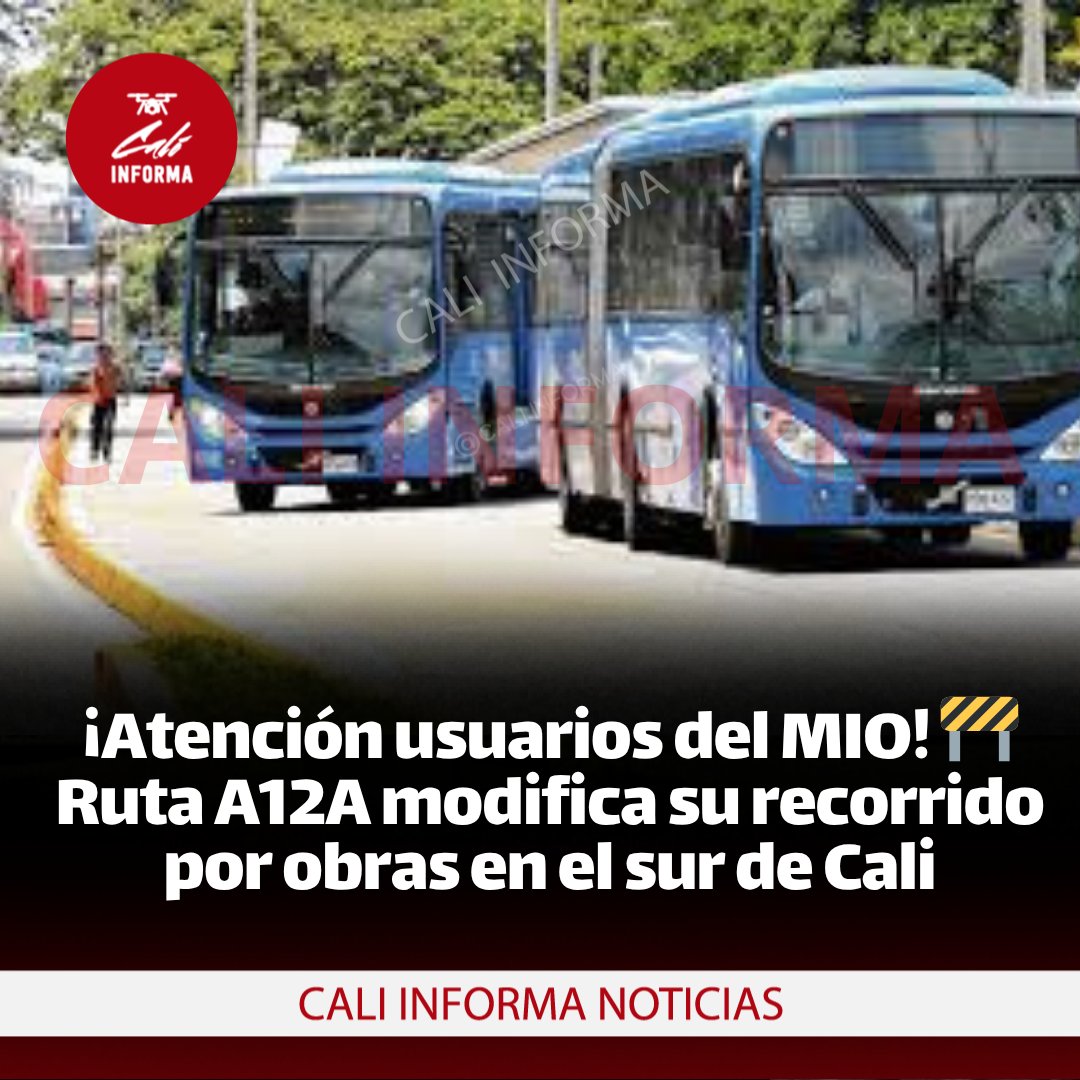 ¡Atención usuarios del MIO! 🚧 Ruta A12A modifica su recorrido por obras en el sur de Cali

Debido a trabajos viales en la Kr. 94A con Cl. 2, la ruta A12A del sistema MIO presenta desvíos temporales en su trayecto habitual.

Después de atender la parada ubicada en la Kr. 93 con