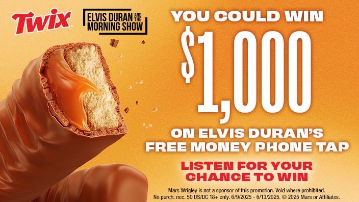 #Ad Listen live all week for your chance to win $1,000 with our Free Money Phone Tap, brought to you by our friends at <a href="/twix/">TWIX</a>!🍫bit.ly/3Ff3e0t