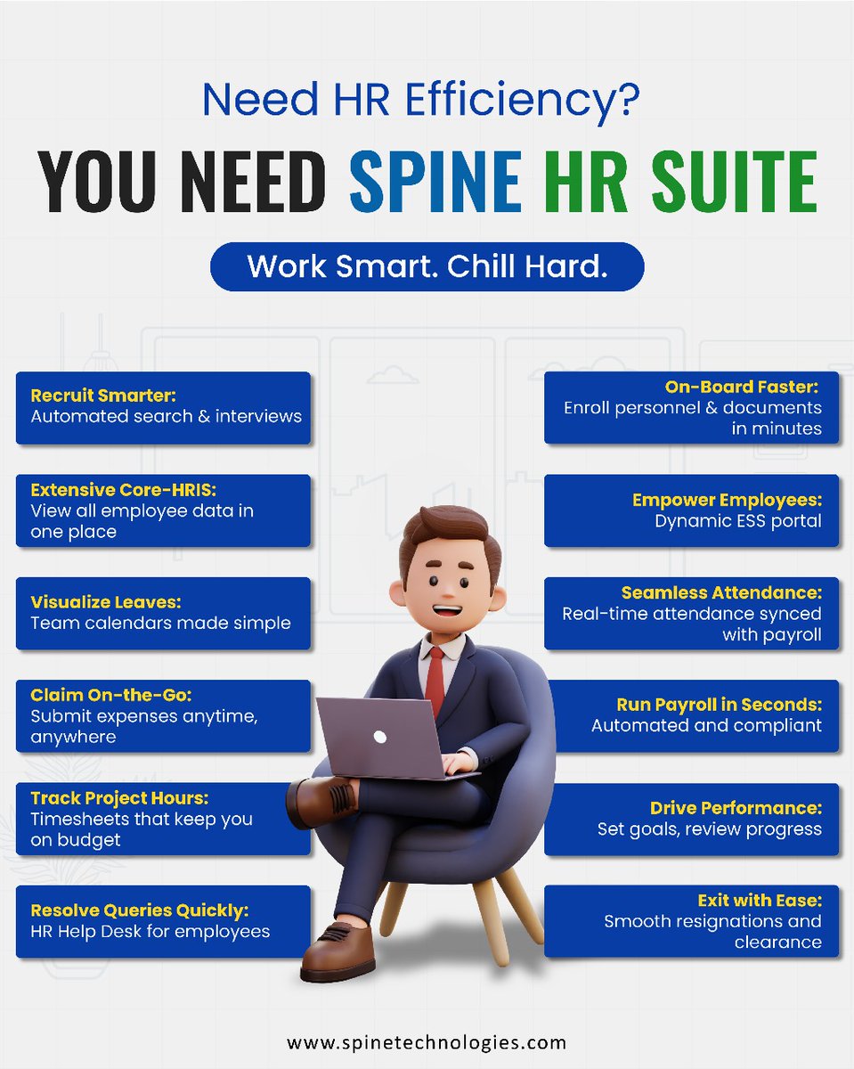 spinetechit's tweet image. Too many tasks, not enough time? ⏳
Switch to Spine HR Suite — one login for all your HR needs.
No spreadsheets. No hassle.
Just smooth HR from hire to exit.
#SimplifyHR #SpineHRMS #SpineHRSuite #EmployeeExperience #AutomationInHR #HRMS #TechThatWorks #AllInOneSuite
