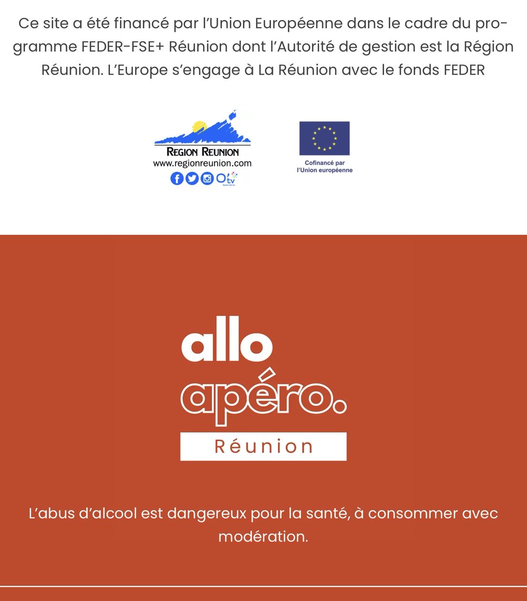 David MÉTÉ (@davidmete974) on Twitter photo Allô apéro Réunion, un site pour s’alcooliser financé par la Région Réunion et l’Europe. Est-ce que vous n’avez franchement pas d’autres projets à soutenir ? L’alcool est présent dans 80 % des violences intra familiales. Allô apéro Réunion, un site pour s’alcooliser financé par la Région Réunion et l’Europe. Est-ce que vous n’avez franchement pas d’autres projets à soutenir ? L’alcool est présent dans 80 % des violences intra familiales.