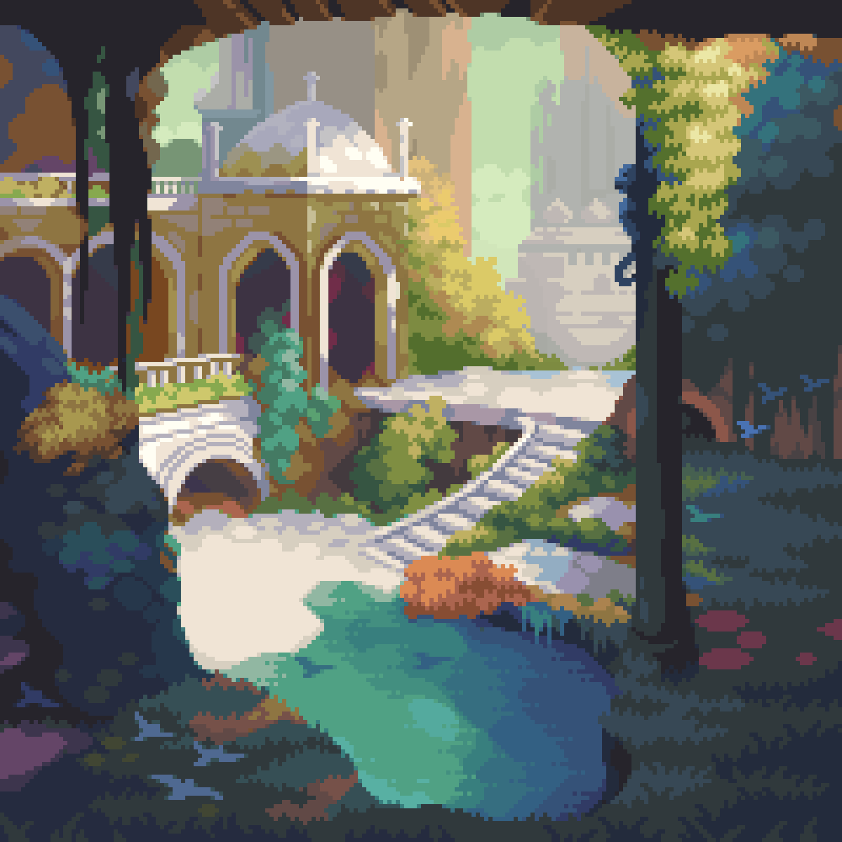 PixelArtJourney's tweet photo. Fantasy landscapes and old buildings are among my favourite things to paint! #pixelart 
 
What is yours?  

(Last one is a master study of Nathan Fowkes, just wanna credit) https://t.co/LlW2CHrOse