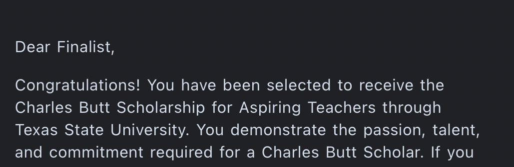 All glory to God‼️From a <a href="/CharlesButtFdn/">Charles Butt Foundation</a> finalist, to a scholarship recipient! Beyond thankful ! <a href="/txst/">Texas State University</a>