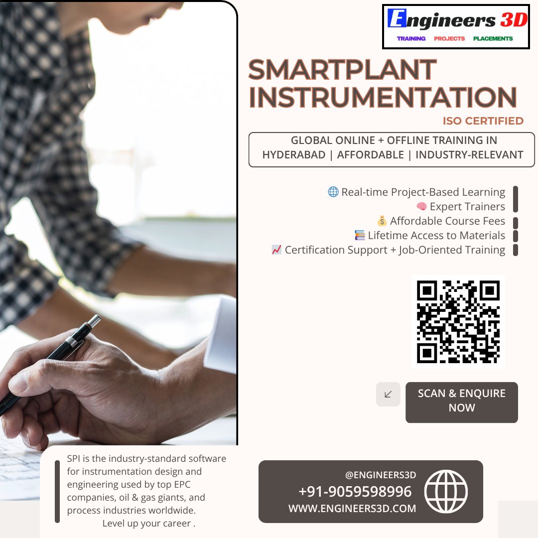 Engineers3d's tweet image. For enquiry click the link - forms.gle/hFmVee7Wgdj6nS…
Dominate the world of Instrument Engineering with SmartPlant Instrumentation (SPI) 📷📷! Learn how to build loop diagrams, wire instruments, &amp;amp; master EPC-level projects—all at Engineers3
#SmartPlant #SPItraining #Engineers3D