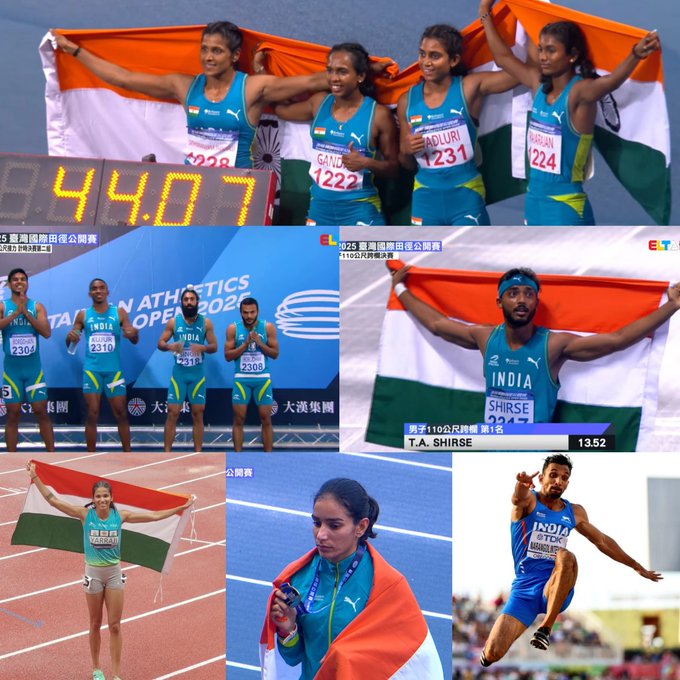 HaokipHamam's tweet image. 🥇🇮🇳 India dominates #TaiwanAthleticsOpen2025!
12 Gold | 3 Silver | 1 Bronze 🏆
A historic medal haul showcasing pure grit and talent! #IndiaAthletics #GoldenRun  @D_k2705 @niraco17 @wolfereview @VoiceOfDaHills @TribalHerald @KimmiKhs