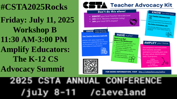 MissUCLA's tweet photo. 📣 I’m volunteering with vision, voice &amp; values at #CSTA2025Rocks!
📅 Friday, July 11 | 11:30 AM–3:00 PM
📍 Workshop B Amplify Educators: The K–12 CS Advocacy Summit  Plan  Propose, &amp; Push 4 Policy that Powers Progress!🧠✍🏽Amplify Advocacy &amp; Uplift Underrepresented Voices #CS4ALL https://t.co/wyjSwM6kFV
