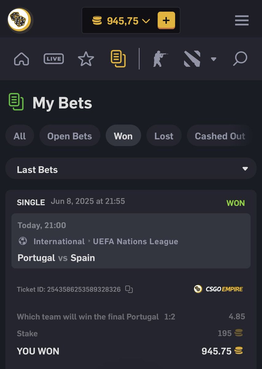 CodeXelf's tweet image. Portugal won ✅

Betting irl it’s a cheat code

@CSGOEmpire 🏆