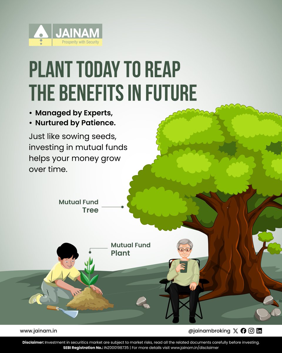 jainambroking's tweet photo. Just as a plant becomes a tree, disciplined investing grows wealth over time.
#mutualfunds #consistency #sip #lumpsum #jainambroking #managedbyexperts #investing #longterm #Invest #LongTermWealth #WealthCreation
#PersonalFinance #MoneyGrowth #ManagedByExperts
#JainamBroking https://t.co/oUJ2sGnzz7
