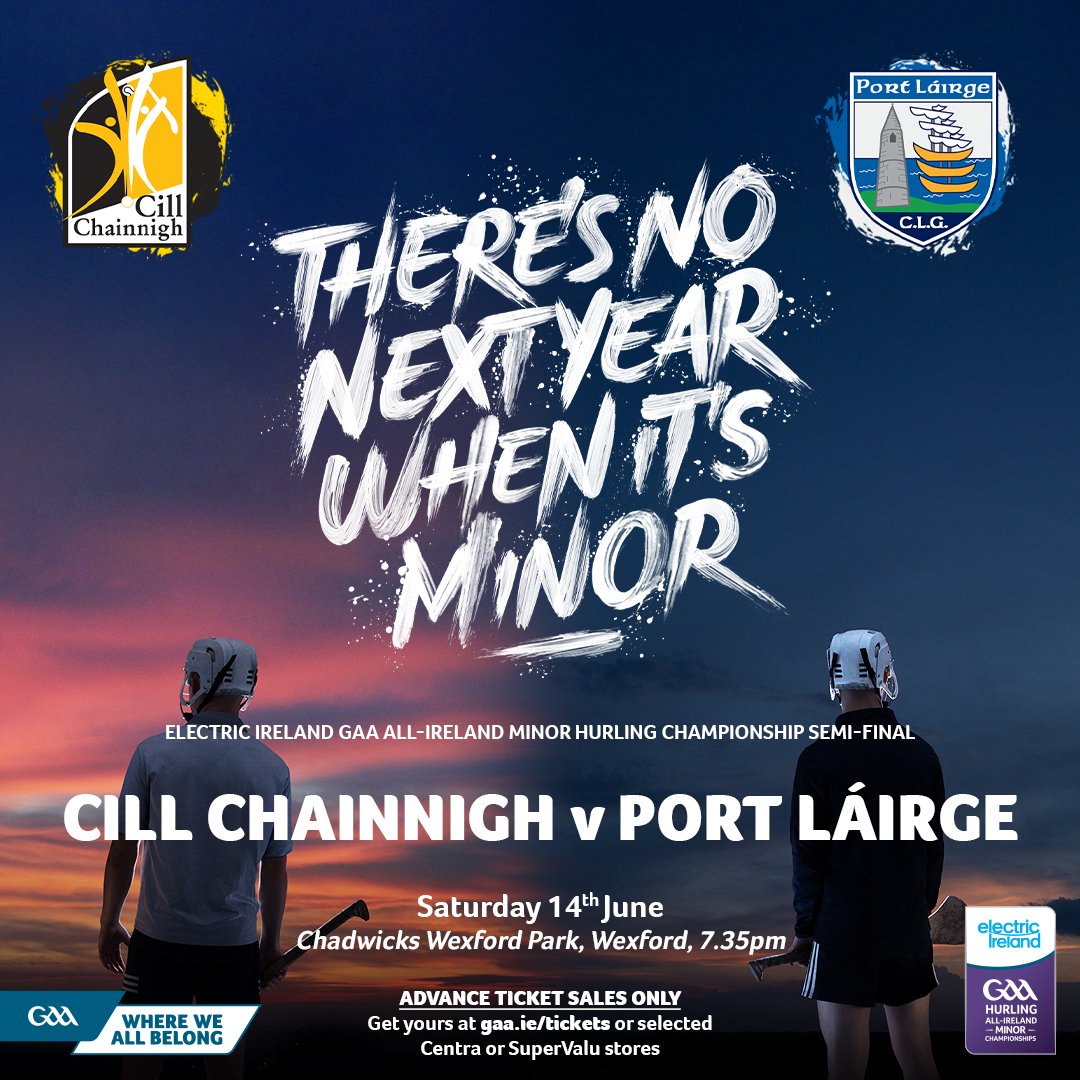 Electric Ireland All Ireland Minor Hurling Championship Semi-Final
 
🥎Waterford v Kilkenny
🗓️Saturday 14th June @ 7:35PM
🏟️Chadwicks Wexford Park

Tickets: am.ticketmaster.com/gaa/minorhurli…