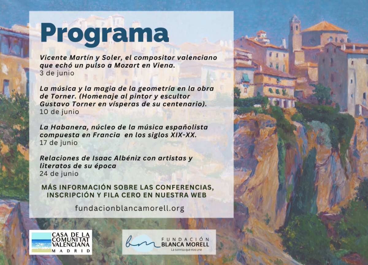 Os animamos a asistir a las conferencias benéficas sobre música que <a href="/BlancaFundacion/">Fundación Blanca Morell</a> organiza durante el mes de junio 👉🏻 fundacionblancamorell.org/events/tercer-…