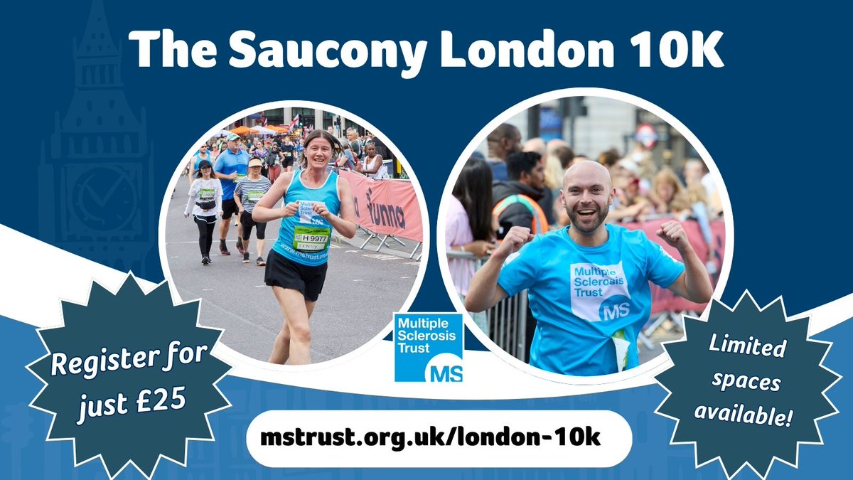 MSTrust's tweet image. Race through London in the 2025 Saucony London 10k!

Big Ben, Trafalgar Square, London Eye.

Fast, flat &amp;amp; full of energy.

Run for an unforgettable cause – support people with MS.

Just £25 to register – don’t miss out!

#MSTrust #London10k #RunForACause

pulse.ly/iiz17oqjrf