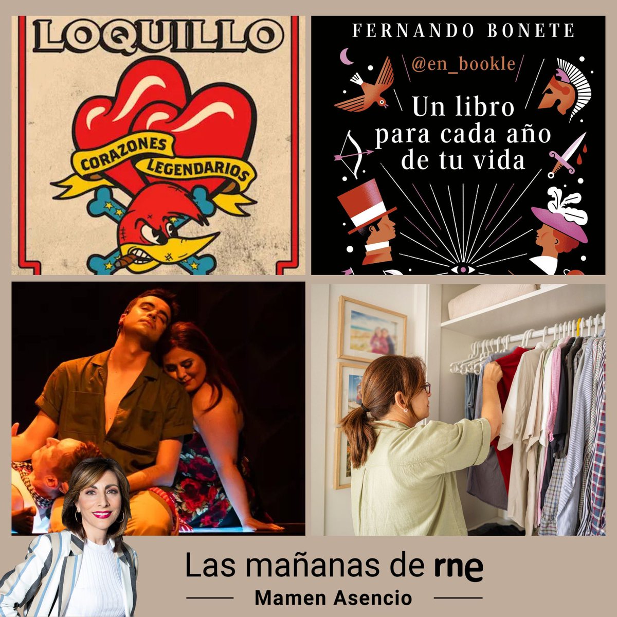 Las Mañanas de RNE (@lasmananas_rne) on Twitter photo ¡Arrancamos con <a href="/MamenAsencio/">Mamen Asencio</a>!
🔸 'Corazones legendarios' <a href="/Loquillo/">Loquillo</a>
🔸 'Un libro para cada año de tu vida' <a href="/en_bookle/">Fernando Bonete</a> <a href="/Granvilas/">Manuel Vilas</a>
🔸 'La Patética' <a href="/Inma_Cuevas/">Inma Cuevas</a>
🔸 Cambio de armario <a href="/Santihumor/">Santi Rodriguez</a>
🔴 DIRECTO rtve.es/rneaudio
🎧 PODCAST rtve.es/play/audios/la… ¡Arrancamos con <a href="/MamenAsencio/">Mamen Asencio</a>!
🔸 'Corazones legendarios' <a href="/Loquillo/">Loquillo</a>
🔸 'Un libro para cada año de tu vida' <a href="/en_bookle/">Fernando Bonete</a> <a href="/Granvilas/">Manuel Vilas</a>
🔸 'La Patética' <a href="/Inma_Cuevas/">Inma Cuevas</a>
🔸 Cambio de armario <a href="/Santihumor/">Santi Rodriguez</a>
🔴 DIRECTO rtve.es/rneaudio
🎧 PODCAST rtve.es/play/audios/la…