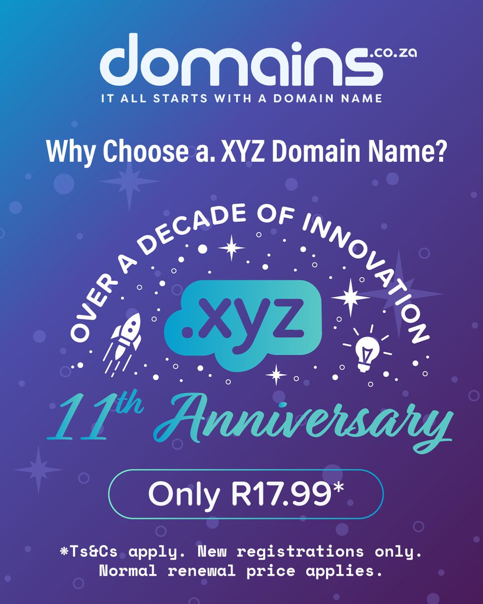 Looking for a modern, global domain name with youthful energy?
Your brand’s next big move is here: .XYZ for just R17.99*!
 👇 Here’s why it might be perfect for your business.
bit.ly/4dRudf8

 #XYZDomain #DomainPromo #StartupBranding #Domainscoza