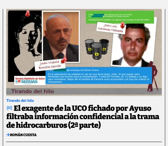 📢 Hoy publicamos en exclusiva una serie de mensajes entre el capitán de la UCO contratado por Ayuso y su confidente, el narco Carames. 🔎x.com/diario_red_/st…