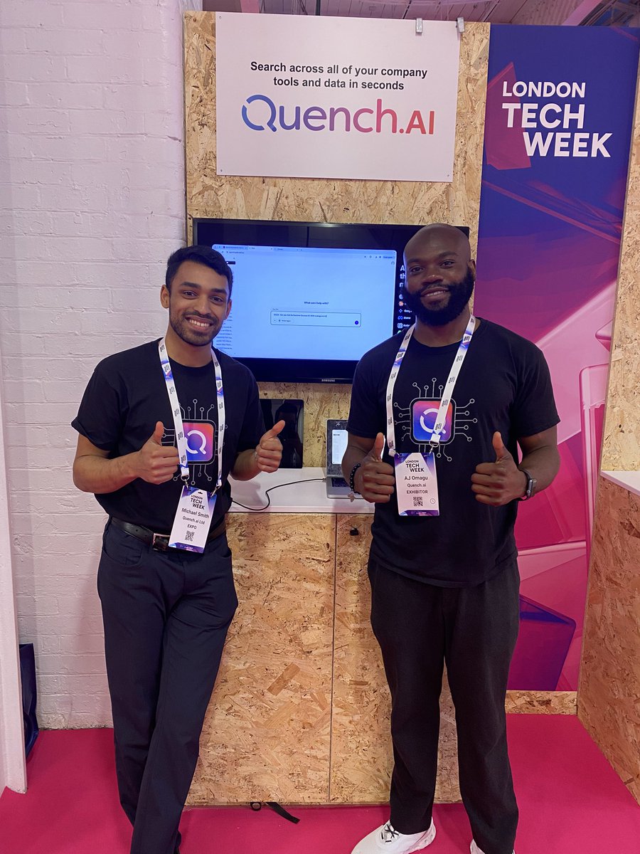 ask_ollo's tweet photo. London Tech Week is in full swing!

Stop by Stand P150 (Start-Up Alley) to see Quench in action.

Plus free coffee + AI consultations on the house ☕️ https://t.co/GDyWeeacEL