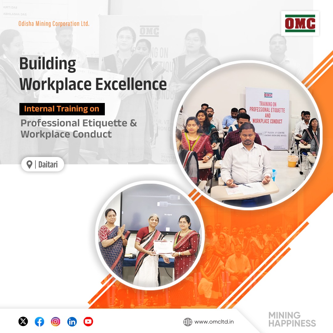 odisha_mining's tweet image. An internal training session on "Professional Etiquette &amp;amp; Workplace Conduct" was held at #DaitariMines, focusing on building a positive work culture. 

With interactive discussions, the session aimed to instill #teamwork &amp;amp; professionalism among employees.
#WorkplaceExcellence