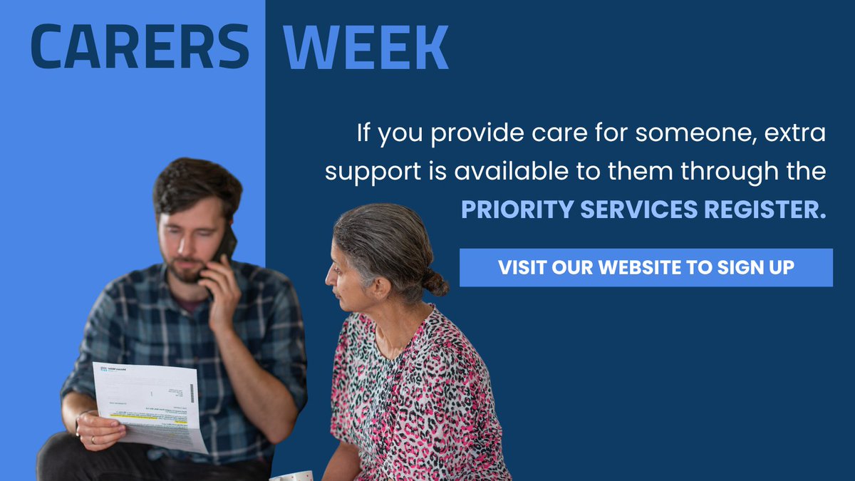 If you provide care for someone that has additional needs, we offer a range of services to support you through the Priority Services Register. 

This includes the option to nominate family, carer or a friend as a point of contact.

Info at: wessexwater.co.uk/priority-servi…

#CarersWeek