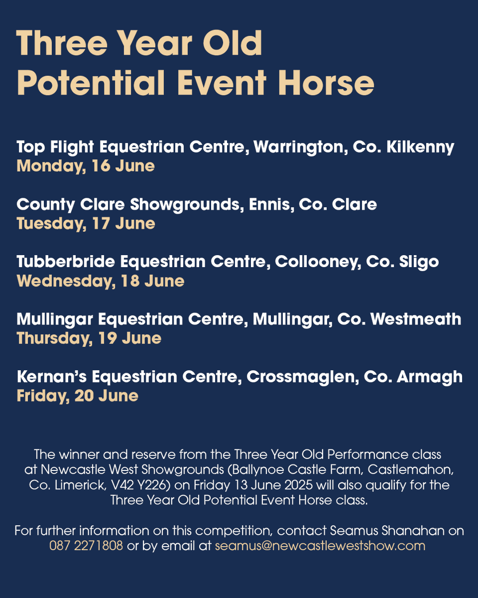 DublinHorseShow's tweet photo. Entries for the Three-Year-Old Performance Qualifiers at the 2025 RDS Dublin Horse Show are now open.
 
For more information and how to enter, head to the link in our bio.
 
#DublinHorseShow #DHS2025 #DHS150 https://t.co/tDVJnRhLxo