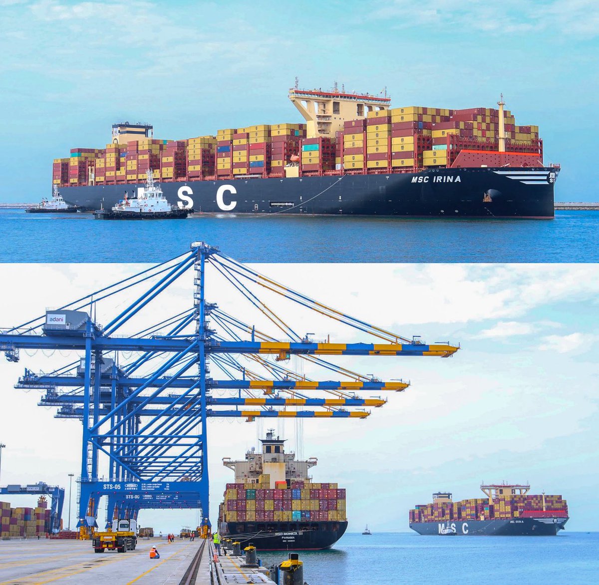cibeesh's tweet photo. With immense pride, Kerala welcomes MSC IRINA the largest container ship ever to call at any South Asian port. At 399.9m long, 61.3m wide, and with a capacity of 24,346 TEUs, her arrival at @PortOfVizhinjam marks a historic milestone. A powerful step forward in our global journey.
