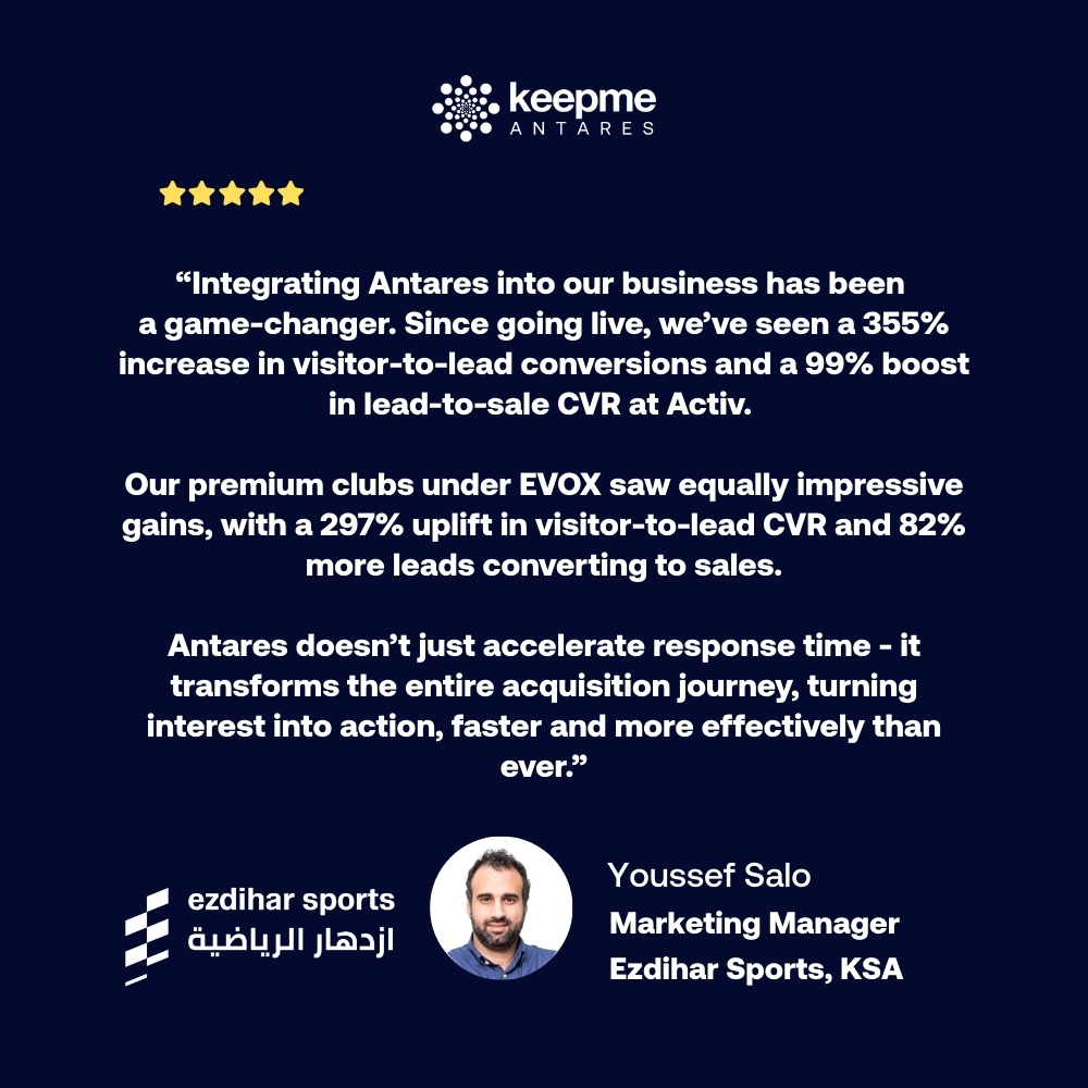 Speed, consistency, and smarter acquisition.

Ezdihar is setting a new standard for fitness operators in the region.

Read the case study here 👉 eu1.hubs.ly/H0kBpXw0

#CustomerSpotlight #FitnessMarketing #SalesAutomation #AI #EVOX #Activ #KeepmeAntares #AISalesAgent