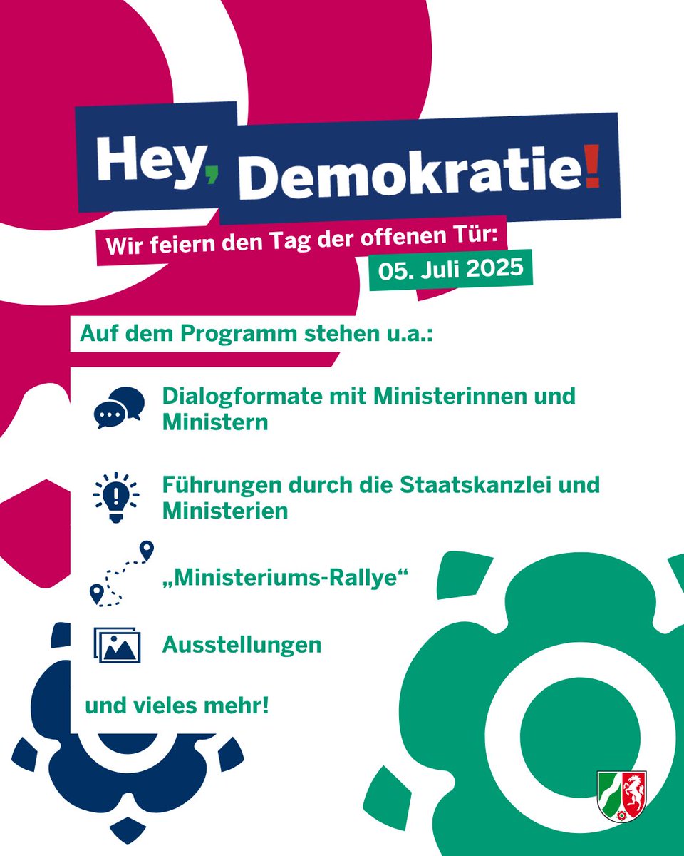 Staatskanzlei NRW (@landnrw) on Twitter photo #SaveTheDate 📅: Am 5. Juli öffnen die Landesregierung #NRW & der <a href="/Landtag_NRW/">Landtag NRW</a> ihre Türen. Besucherinnen & Besucher erwartet ein buntes Programm & viele spannende Einblicke in die politische Arbeit im Düsseldorfer Regierungsviertel. Mehr Informationen▶️: land.nrw/nrw-erleben/he… #SaveTheDate 📅: Am 5. Juli öffnen die Landesregierung #NRW & der <a href="/Landtag_NRW/">Landtag NRW</a> ihre Türen. Besucherinnen & Besucher erwartet ein buntes Programm & viele spannende Einblicke in die politische Arbeit im Düsseldorfer Regierungsviertel. Mehr Informationen▶️: land.nrw/nrw-erleben/he…