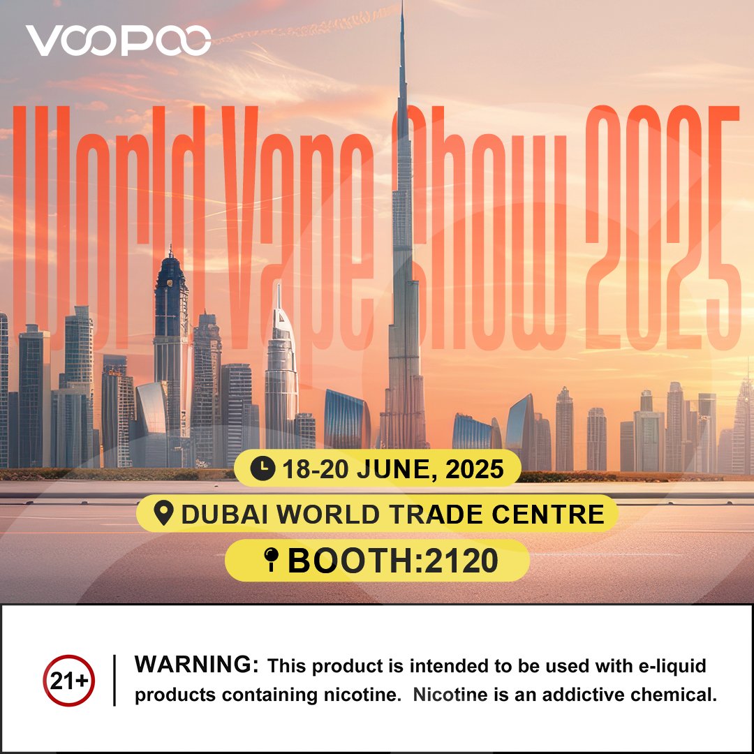 🔥 VOOPOO is waiting for you at the World Vape Show Dubai! ✨

🗓 June 18-20, 2025
📍 Booth 2120  | Dubai World Trade Centre 🌍

✨Find us at #2120!