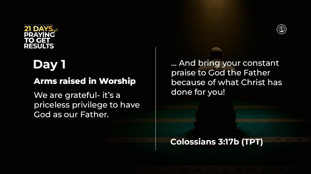 dcclagos's tweet photo. Welcome to Day 1 of our 21 days of Praying to Get Results
Our prayer focus for today is ARMS RAISED IN WORSHIP
Prayers will hold at 6am and 6pm daily.
Swipe to see devotional texts and prayer meeting details.
Join us as we pray π
#dccefam #prayer #prayingtogetresults https://t.co/SnOxJINCWu