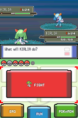 Shiny female Kirlia in Platinum after 24,186 REs! Phase 2 for male Kirlia