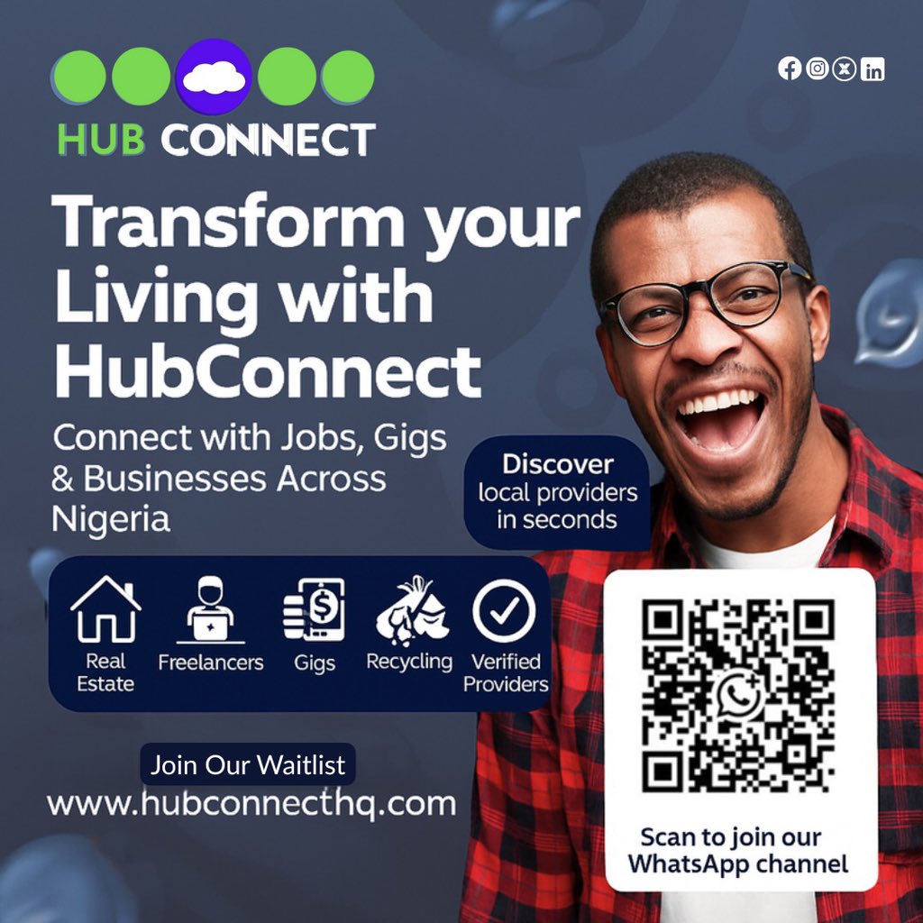 hubconnecthq's tweet image. Connect. Engage. Discover.🚀

Tired of being invisible in a fast-moving digital world?
Whether you’re a vendor, freelancer, or skilled worker, HubConnect helps you:
 ✅ Connect with real customers
 ✅ Engage through secure, escrow-backed transactions