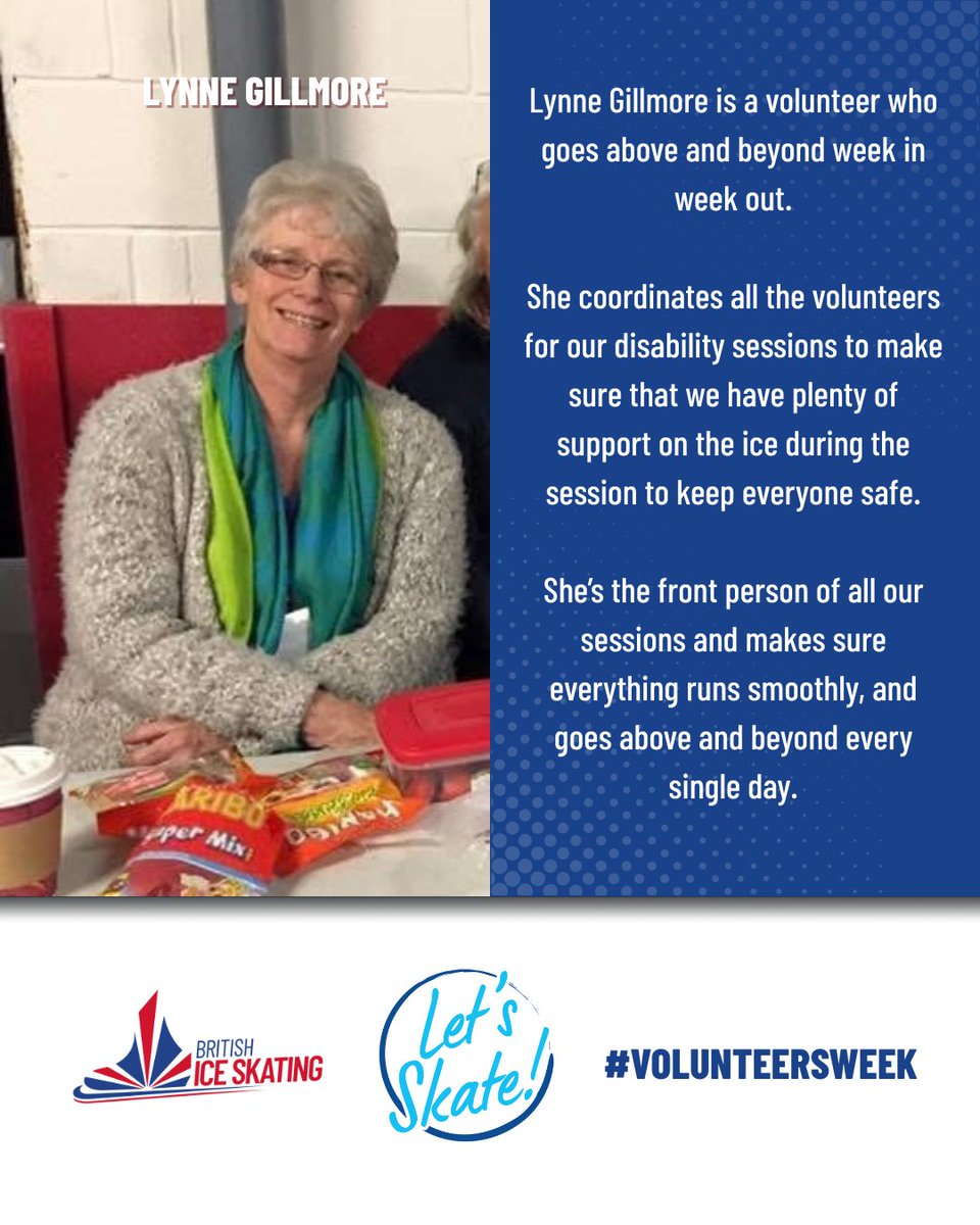 Lynne Gillmore's hard work and dedication at Deeside Ice Skating Club keeps their club, including their monthly Disability Skate sessions running smoothly!

Find out more about Let’s Skate: iceskating.org.uk/post/lets-skat…

#VolunteersWeek #VolunteerStories #LetsSkate